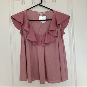 Red and white striped ruffle shirt